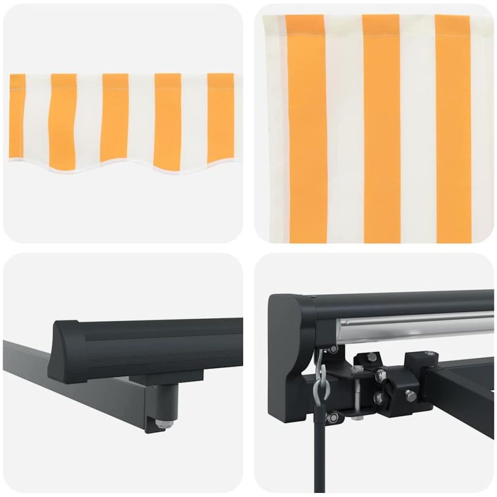 Utfällbar markis Gul och Vit Polyester och metall vidaXL 300x250 cm – bild 8