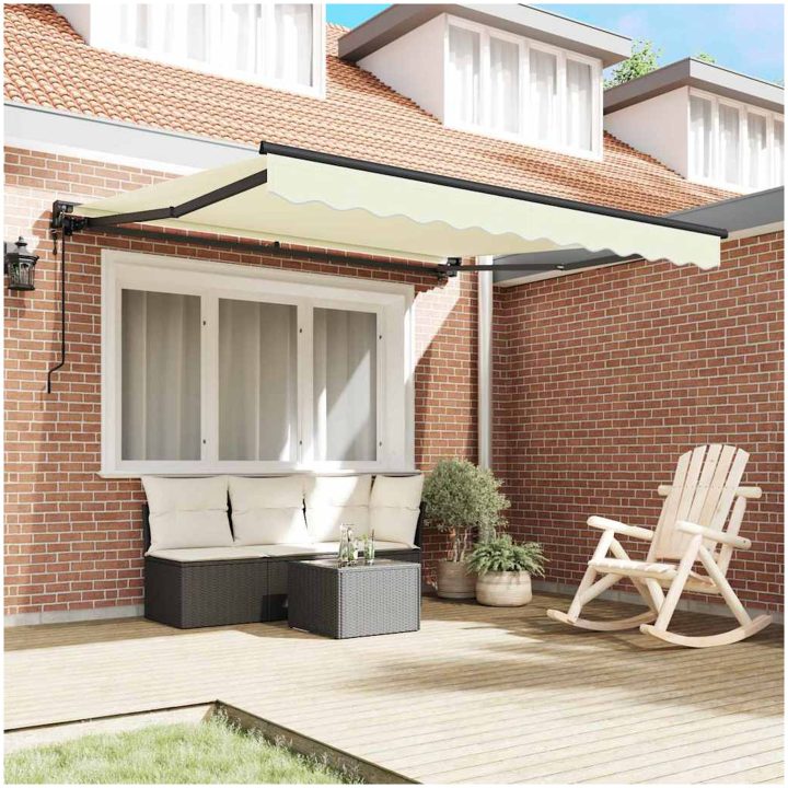 Utfällbar markis Kräm Aluminium och Polyester vidaXL 350x250 cm – bild 3