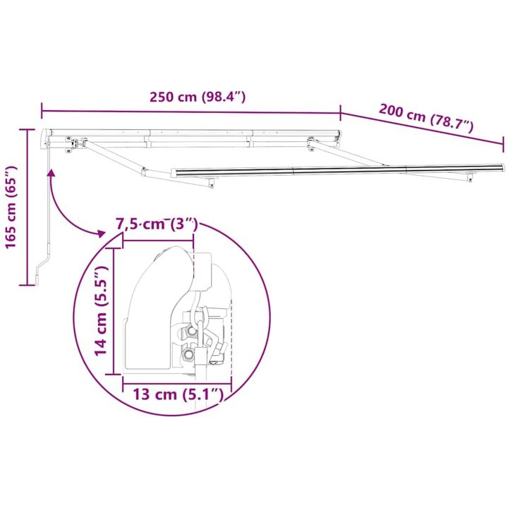 Utfällbar markis Ljusgrå och Antracit vidaXL 250x200 cm, 250 x 200 cm, 2,5 x 2 m – bild 9