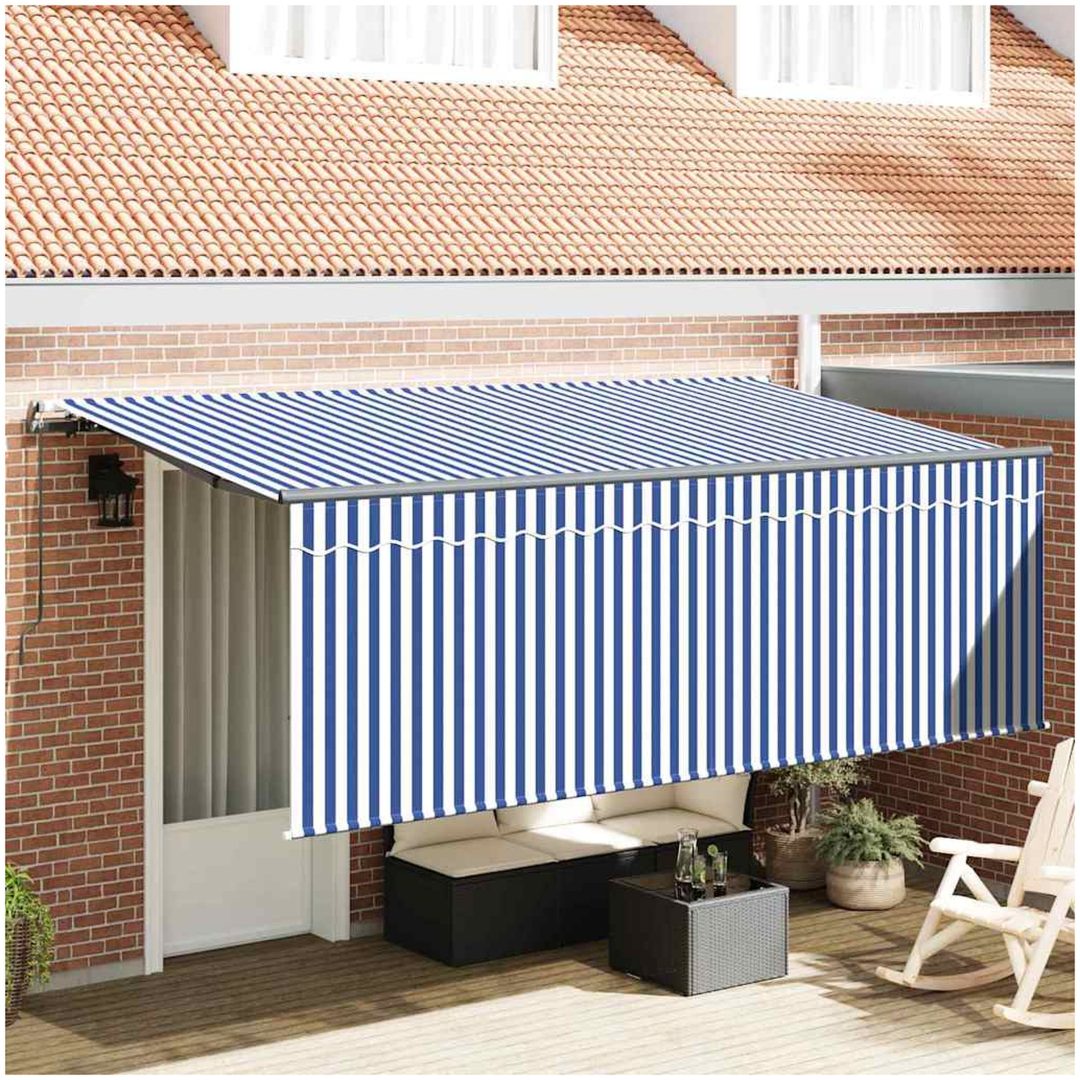 Utfällbar markis Randig Blå och vit Antracit vidaXL 350 x 200 cm
