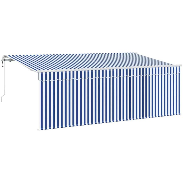 Utfällbar markis Randig Blå och vit Vit vidaXL 350 x 200 cm – bild 2