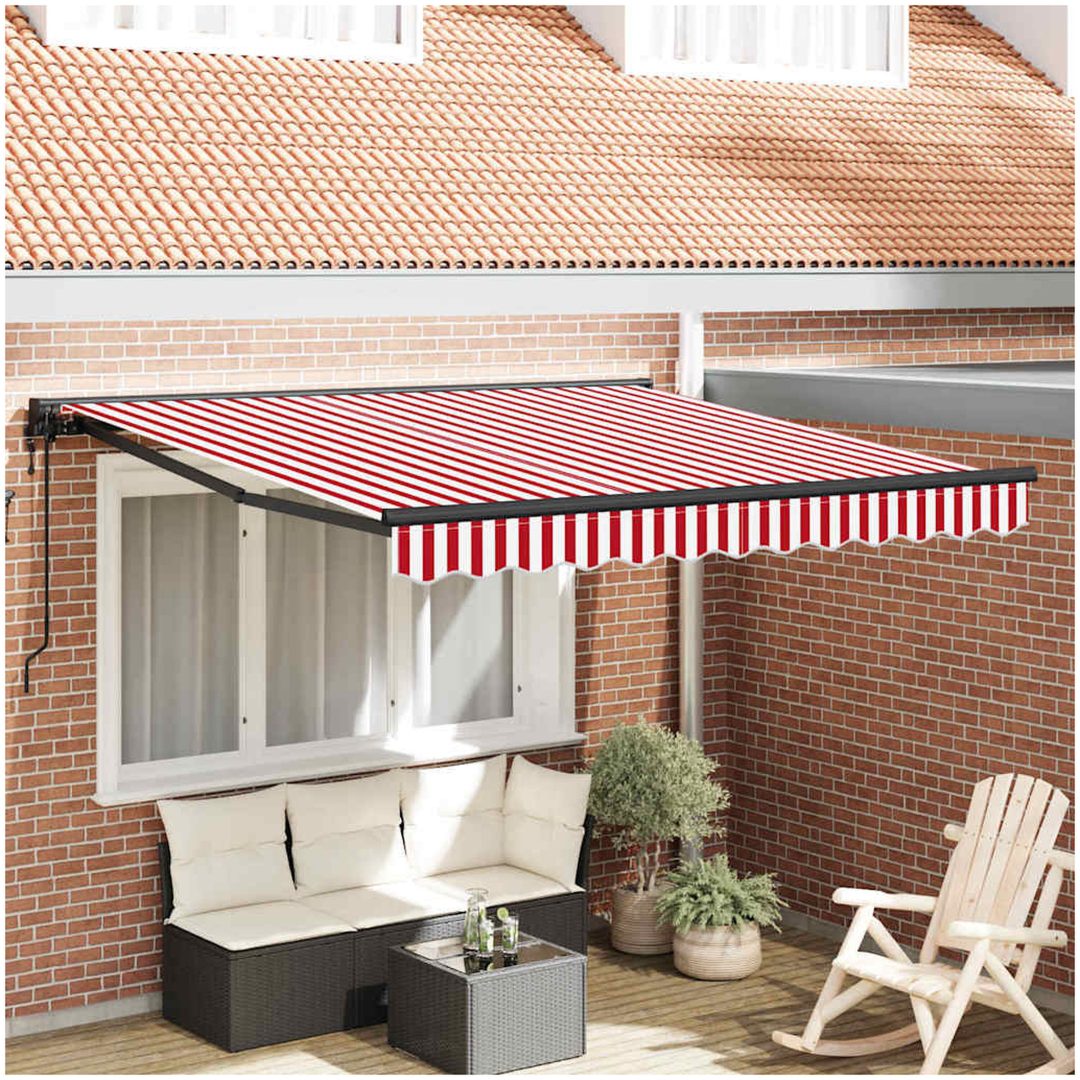 Utfällbar markis Röd och vit rand Metall vidaXL 300x250 cm