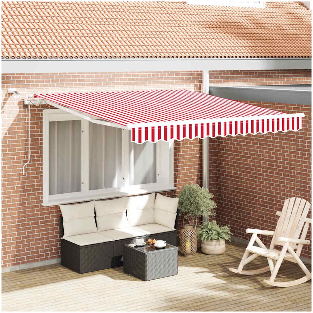Utfällbar markis Röd och Vit Tyg och Metall vidaXL 300 x 250 cm