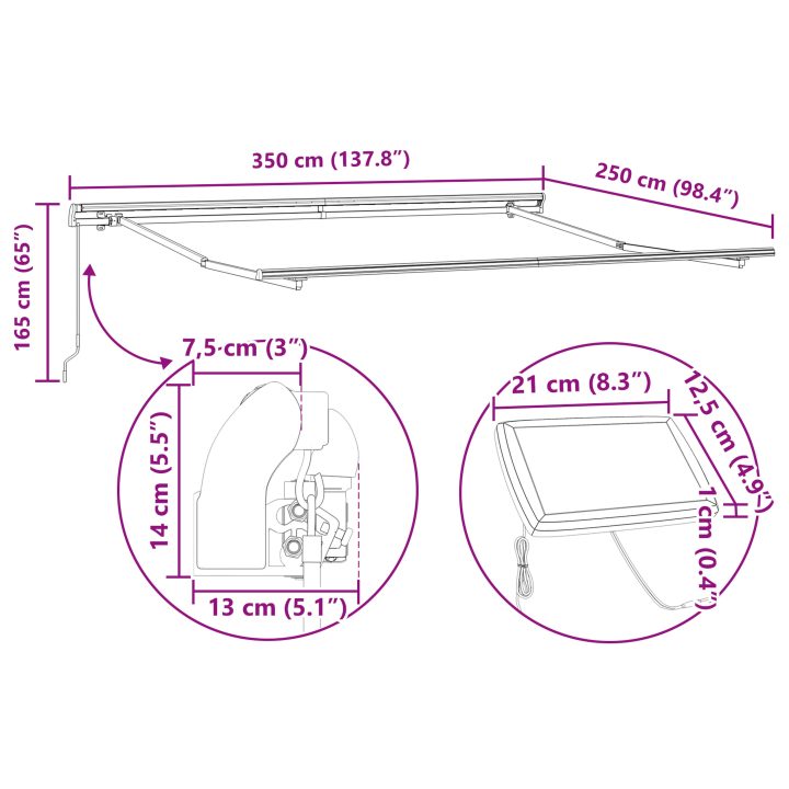Utfällbar markis with Blå och vit Tyg och metall vidaXL 3.5 x 2.5 m – bild 12