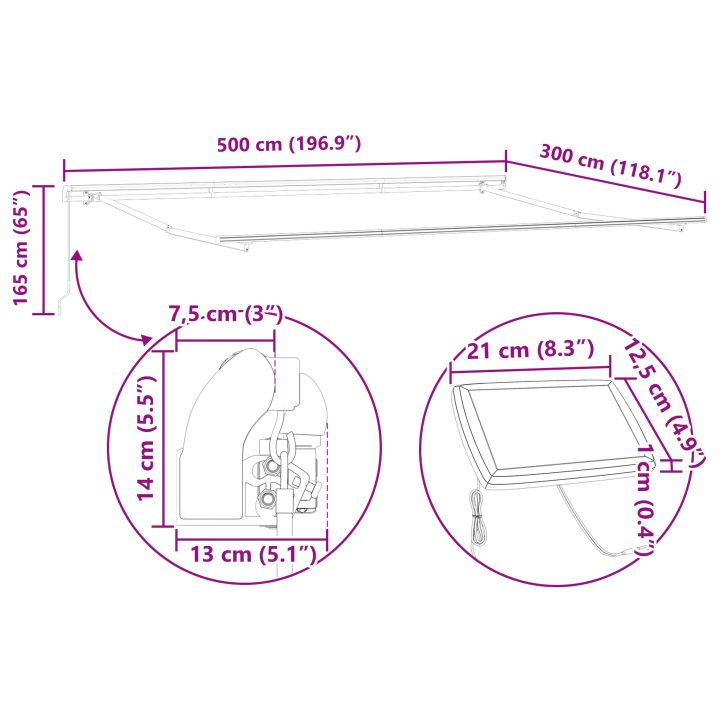 Utfällbar markis with Blå och vit Tyg och metall vidaXL 5 x 3 m – bild 12