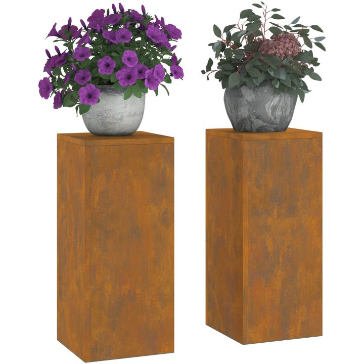 Utomhus Blomsterställ Pelare 2 st Väderbeständigt Stål vidaXL 24 x 24 x 55 cm – bild 3