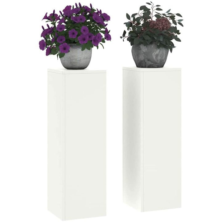 Utomhus Blomsterställ Pelare 2 st Vit Stål vidaXL 24 x 24 x 75 cm – bild 3