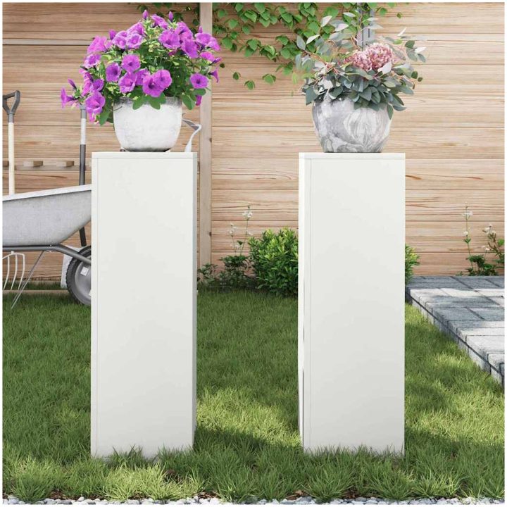 Utomhus Blomsterställ Pelare 2 st Vit Stål vidaXL 24 x 24 x 75 cm – bild 4