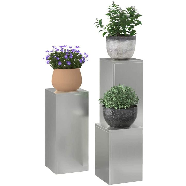 Utomhus Blomsterställ Pelare 3 st Galvaniserat Stål vidaXL 24 x 24 x 35 cm, 24 x 24 x 55 cm, 24 x 24 x 75 cm – bild 3