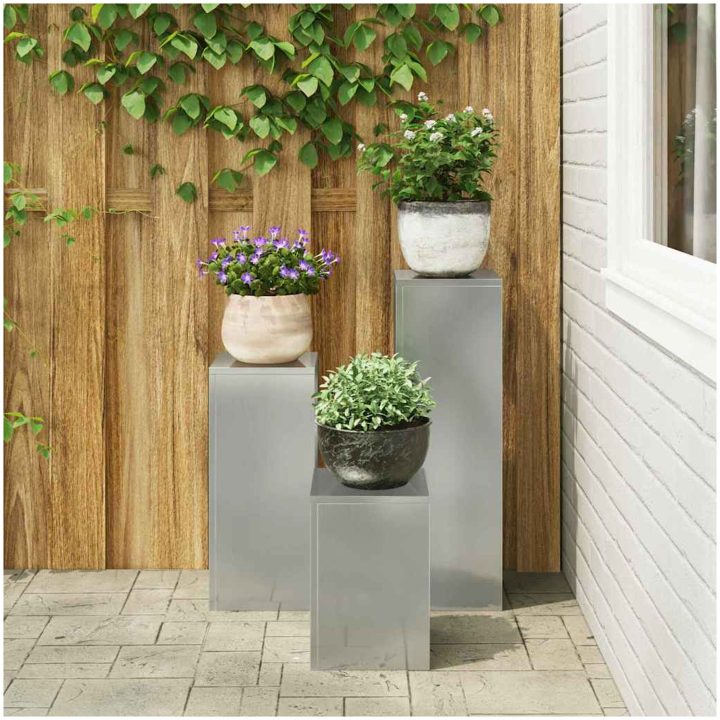 Utomhus Blomsterställ Pelare 3 st Galvaniserat Stål vidaXL 24 x 24 x 35 cm, 24 x 24 x 55 cm, 24 x 24 x 75 cm – bild 4