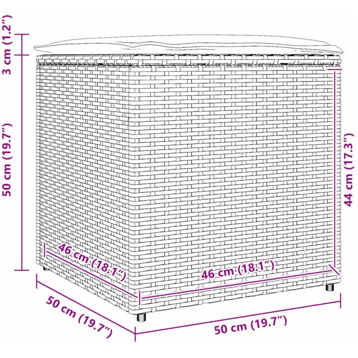 Utomhus Förvaringslåda Grå och Mörkgrå Rotting Stor Förvaring vidaXL 50 x 50 x 50 cm – bild 12
