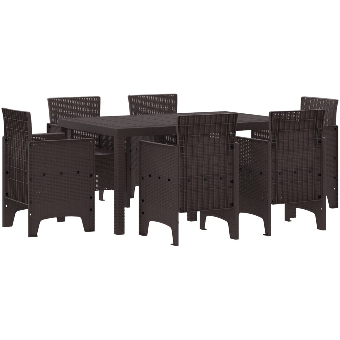 Utomhus Matgrupp 7 pcs Brun Plast Rattan vidaXL 150 x 100 x 73 cm – bild 2