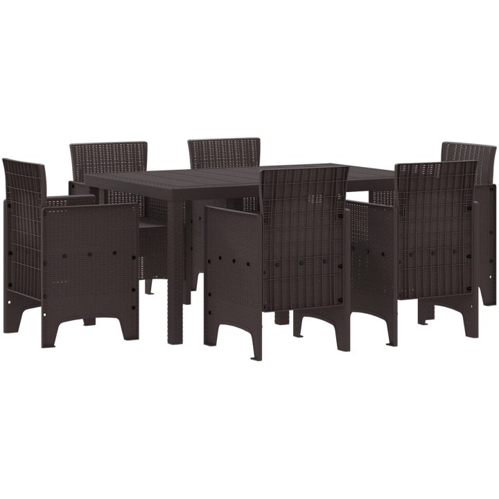Utomhus Matgrupp 7 pcs Brun Plast Rattan vidaXL 150 x 100 x 73 cm – bild 2