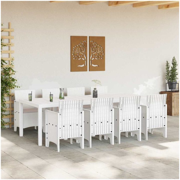 Utomhus matgrupp 9 pcs Ljusgrå Plastfletting vidaXL 250 x 100 x 73 cm – bild 3