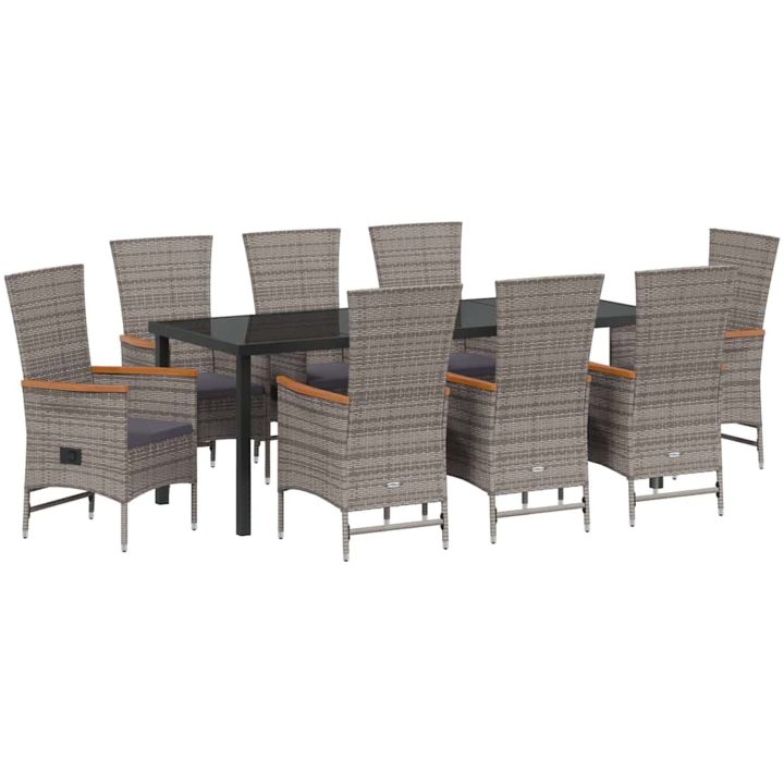 Utomhus Stolar med kudde Reclining 9 pcs Grå PE Rattan vidaXL 200 x 80 x 73 cm – bild 2