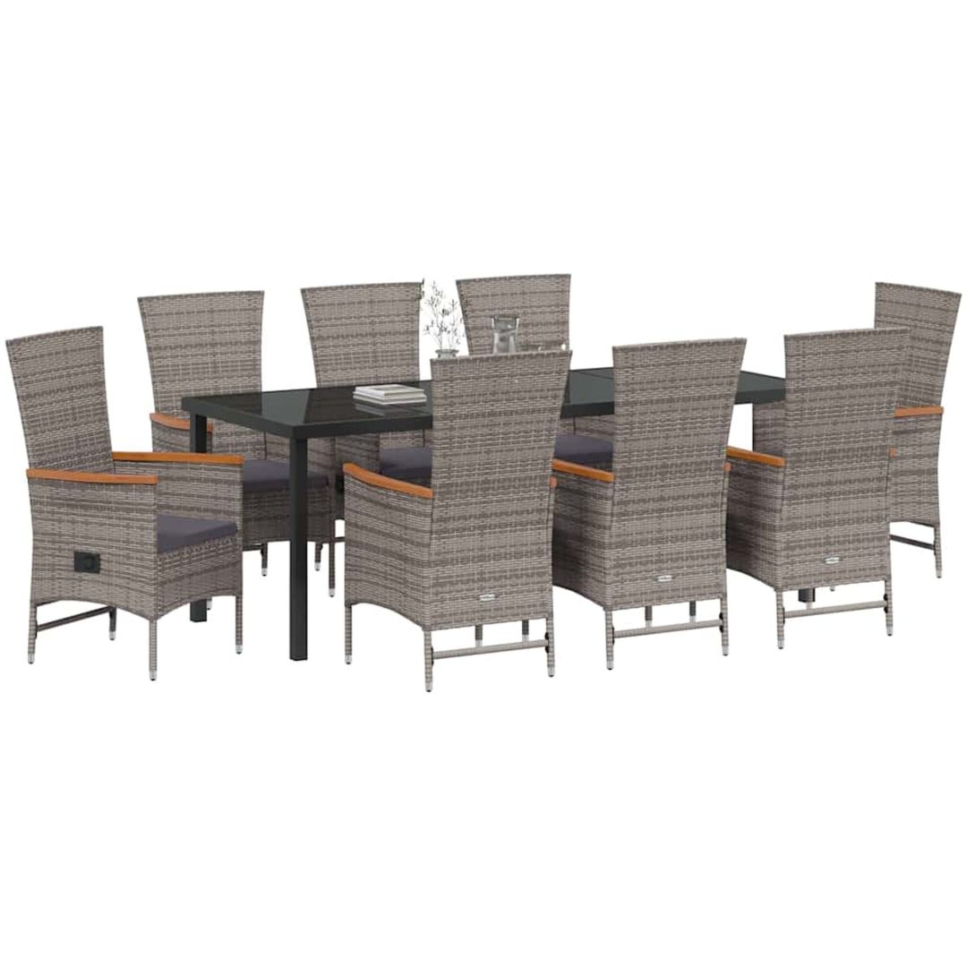 Utomhus Stolar med kudde Reclining 9 pcs Grå PE Rattan vidaXL 200 x 80 x 73 cm – bild 3