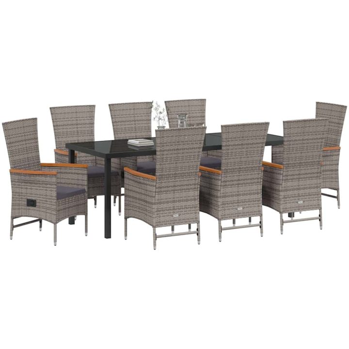 Utomhus Stolar med kudde Reclining 9 pcs Grå PE Rattan vidaXL 200 x 80 x 73 cm – bild 3