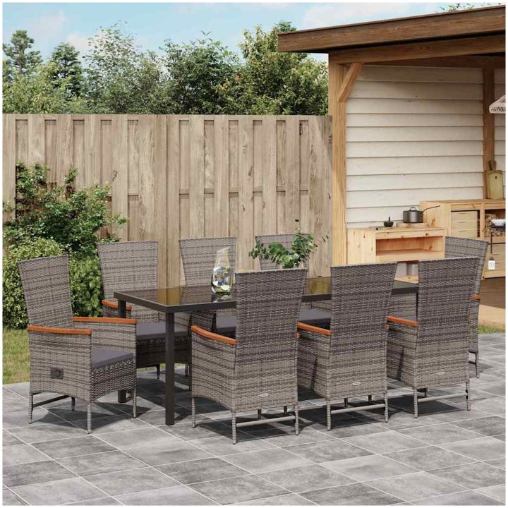 Utomhus Stolar med kudde Reclining 9 pcs Grå PE Rattan vidaXL 200 x 80 x 73 cm – bild 4