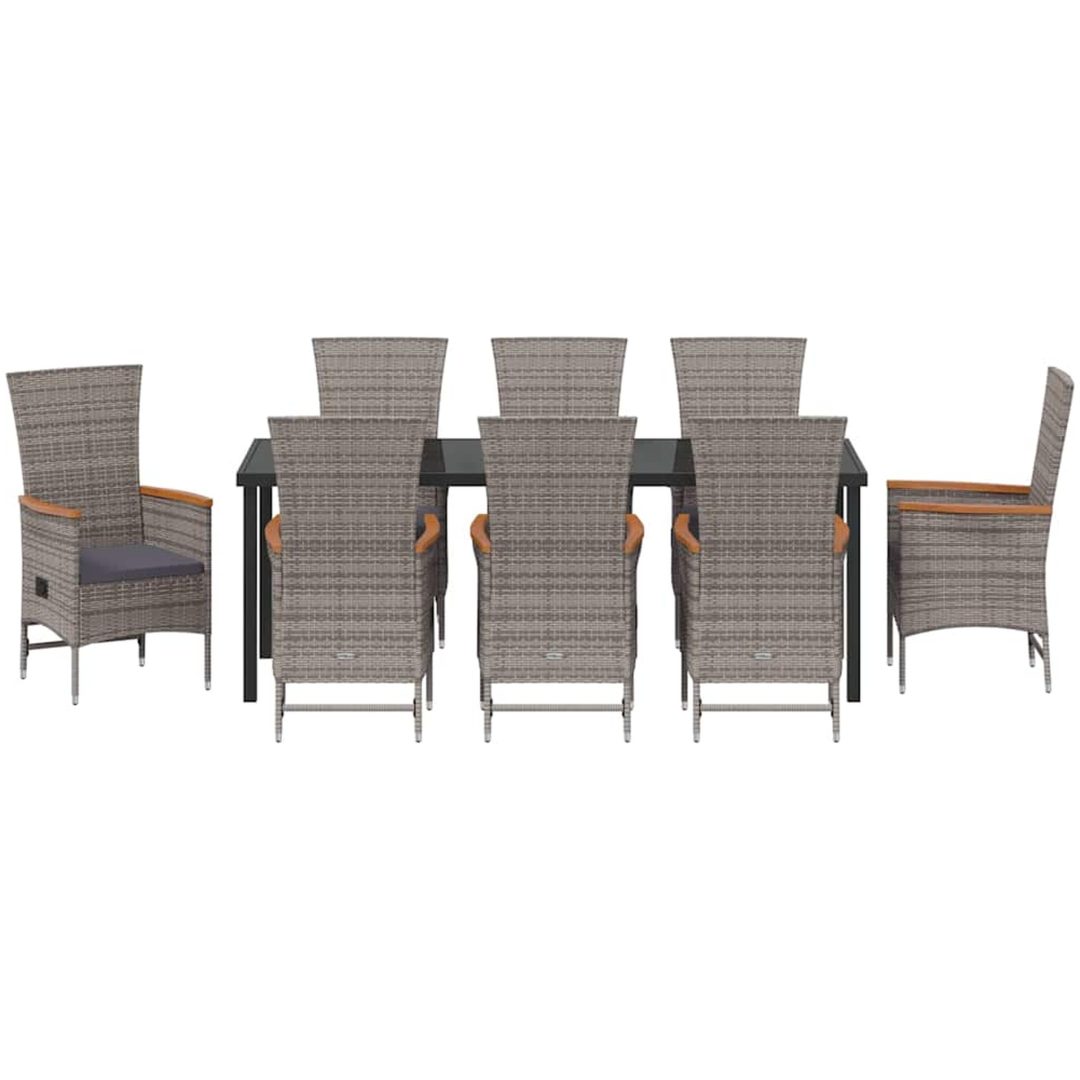 Utomhus Stolar med kudde Reclining 9 pcs Grå PE Rattan vidaXL 200 x 80 x 73 cm – bild 6
