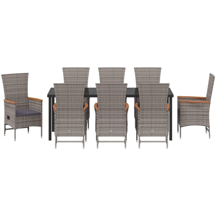 Utomhus Stolar med kudde Reclining 9 pcs Grå PE Rattan vidaXL 200 x 80 x 73 cm – bild 6