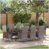 Utomhus Stolar med kudde Reclining 9 pcs Grå PE Rattan vidaXL