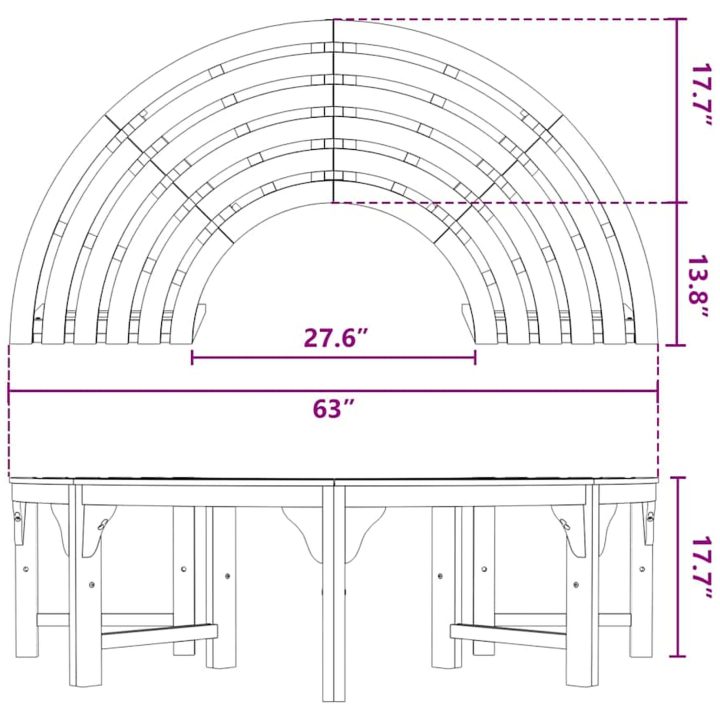 Utomhus Trädbänk Halv Rund 160 cm Solid Eucalyptus vidaXL 160 x 80 x 45 cm – bild 11