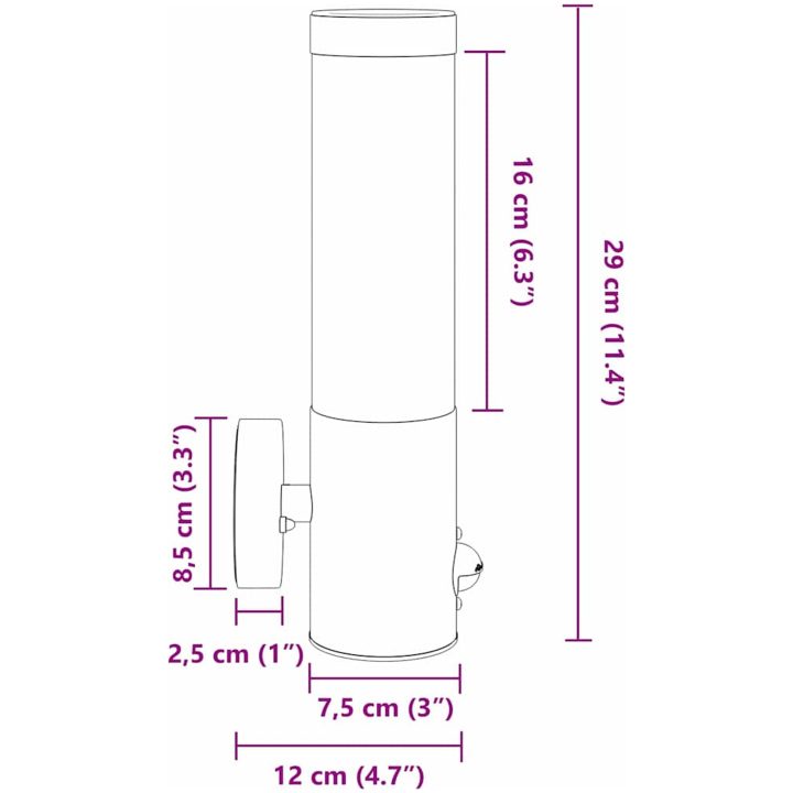 Utomhus Vägglampa med Sensor Silver Rostfritt Stål IP44 vidaXL Medium – bild 12