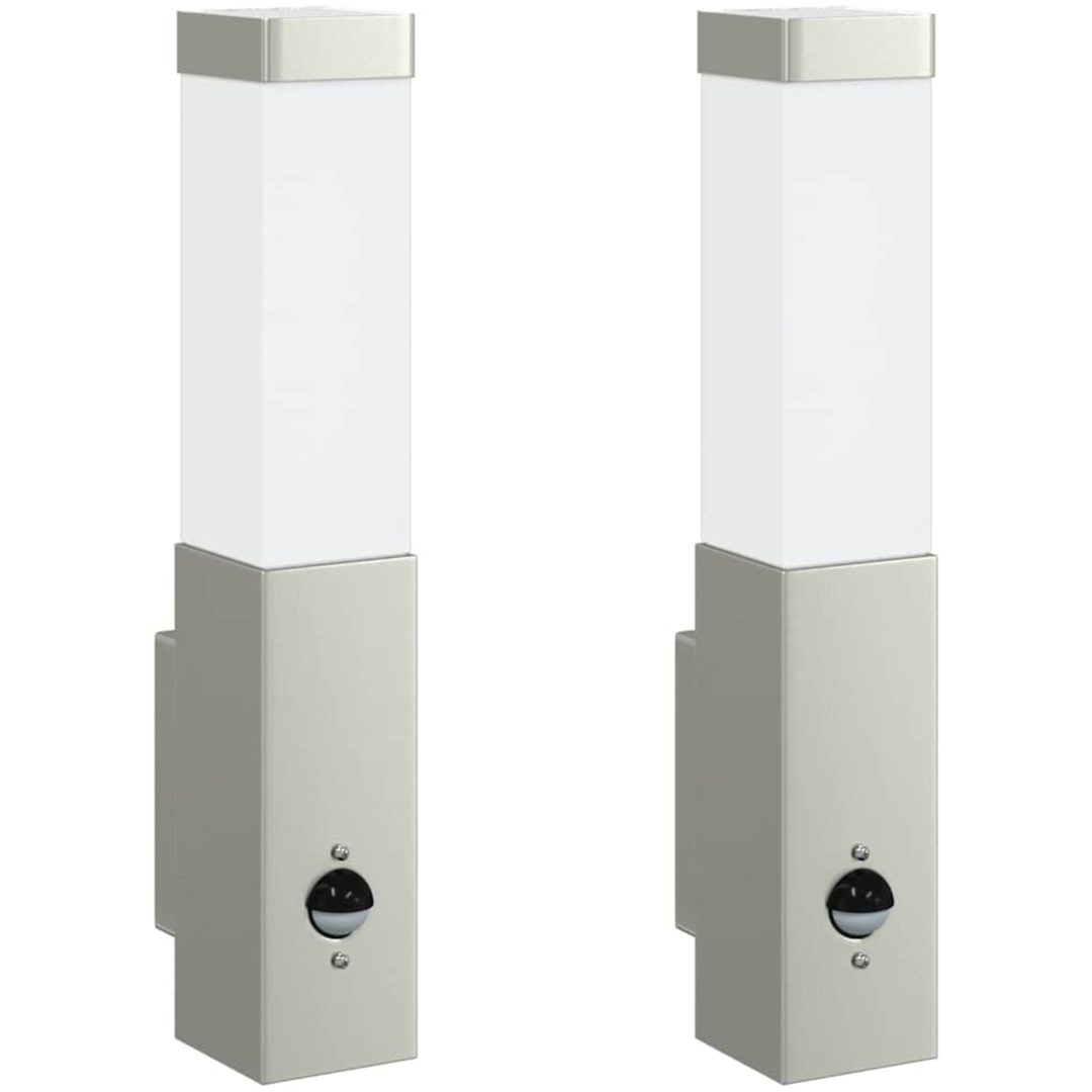 Utomhus Vägglampor med Sensor 2 st Silver Rostfritt Stål IP44 vidaXL Medium – bild 2