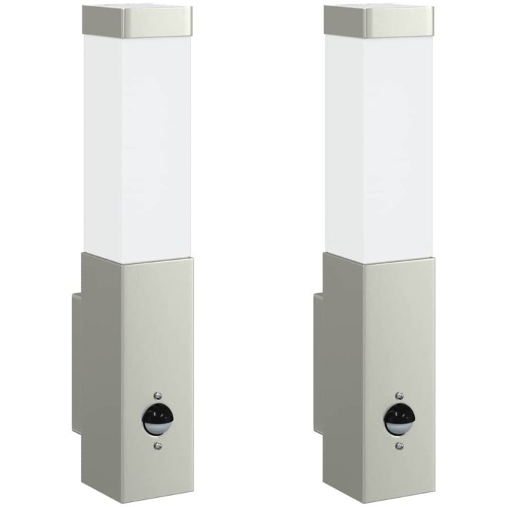 Utomhus Vägglampor med Sensor 2 st Silver Rostfritt Stål IP44 vidaXL Medium – bild 2