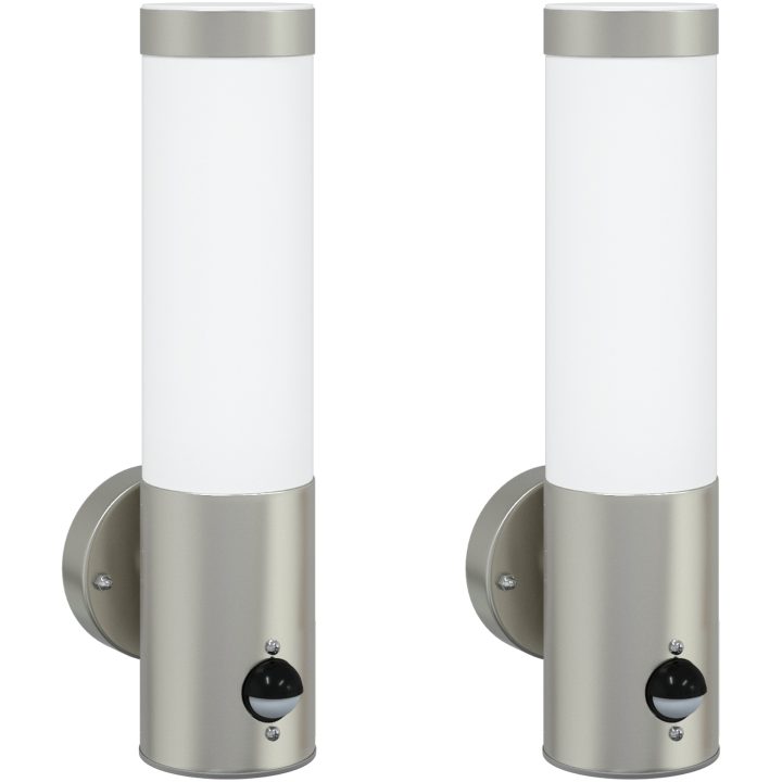 Utomhus Vägglampor med Sensor 2 stycken Silver Rostfritt Stål IP44 vidaXL Medium – bild 2