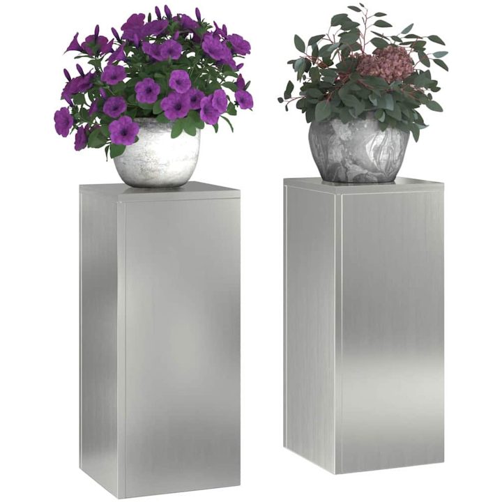 Utomhus Växtställ Pilar 2 st Förzinkad Stålkonstruktion vidaXL 24 x 24 x 55 cm – bild 3