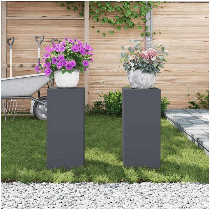 Utomhus Växtställ Stång 2 st Antracit Stål vidaXL 24 x 24 x 55 cm – bild 4
