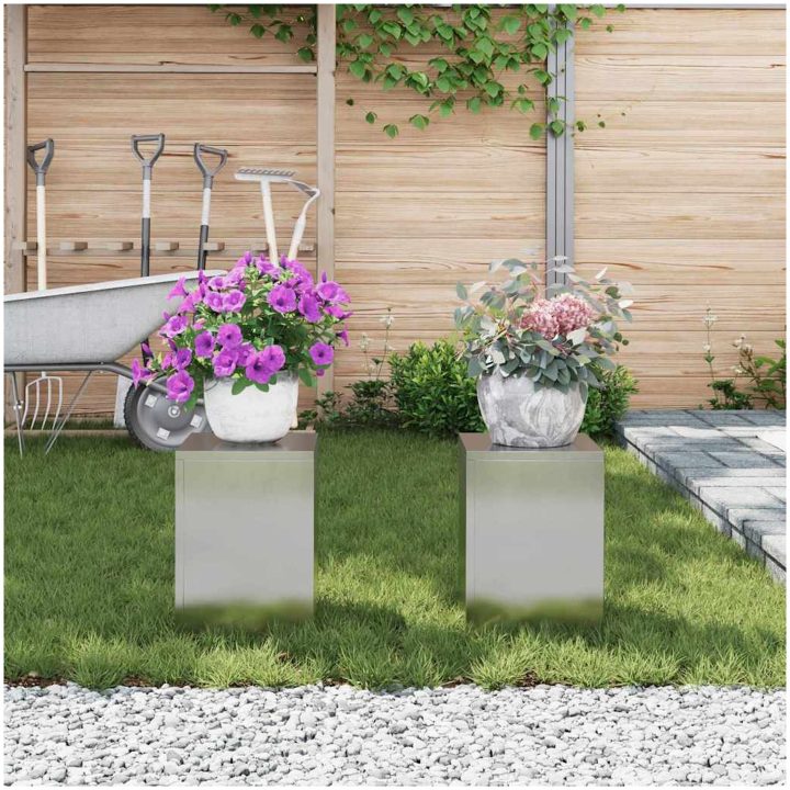 Utomhus Växtställen Pelare 2 st Rostfritt stål vidaXL 24 x 24 x 35 cm – bild 4