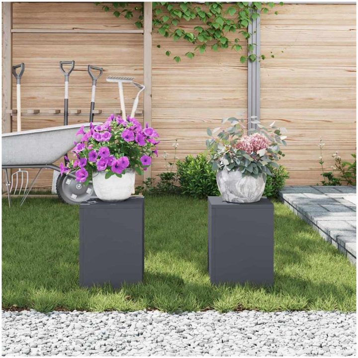 Utomhus Växtställning Pelare 2 st Antracit Stål vidaXL 24 x 24 x 35 cm – bild 4