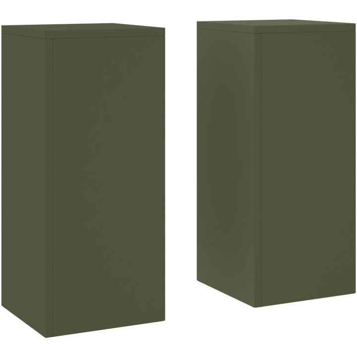 Utomhus Växtställning Pelare 2 st Olivgrön Stål vidaXL 24 x 24 x 55 cm – bild 2