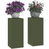 Utomhus Växtställning Pelare 2 st Olivgrön Stål vidaXL 24 x 24 x 55 cm – miniatyr 3