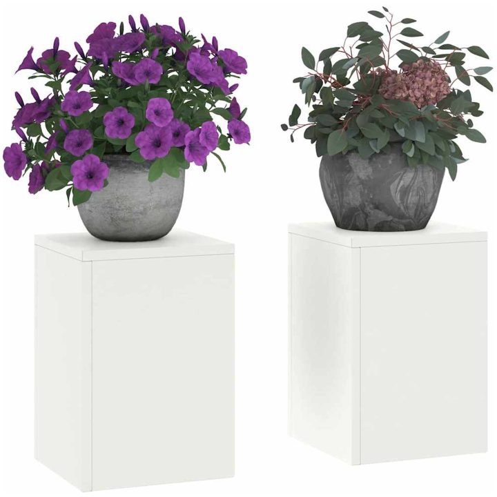 Utomhus Växtställning Pelare 2 st Vit Stål vidaXL 24 x 24 x 35 cm – bild 3