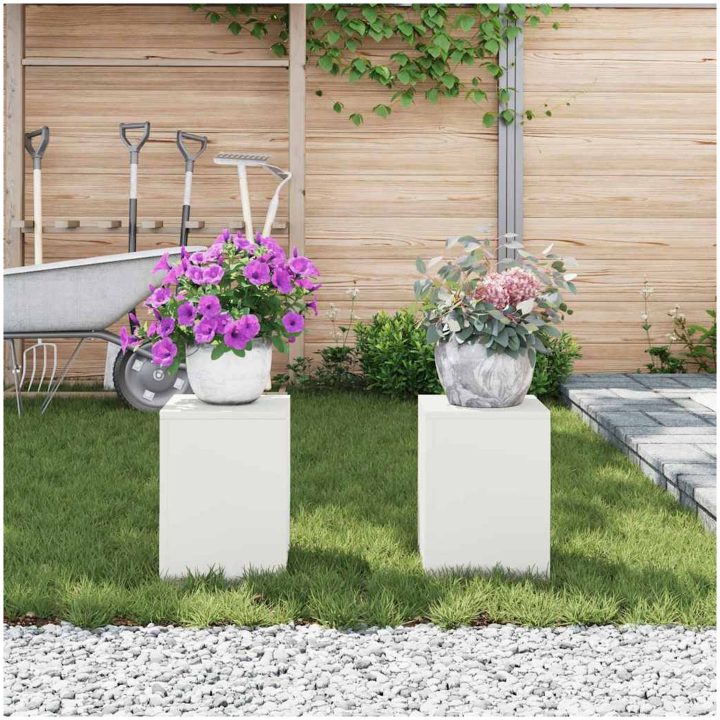 Utomhus Växtställning Pelare 2 st Vit Stål vidaXL 24 x 24 x 35 cm – bild 4