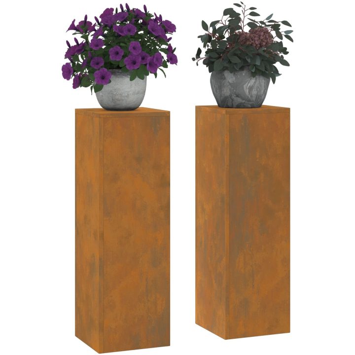 Utomhus Växtställningar Pelare 2 st Väderbeständig Stål vidaXL 24 x 24 x 75 cm – bild 3