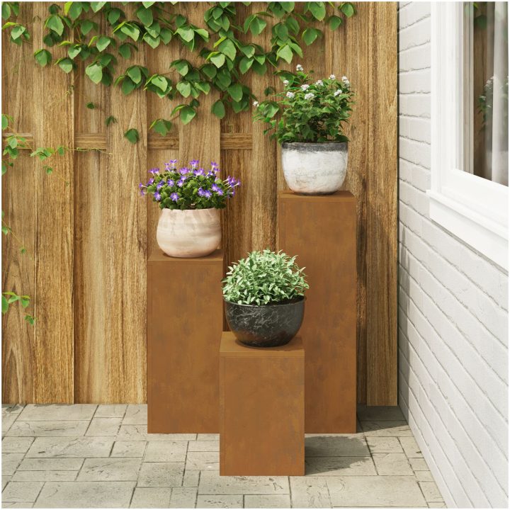 Utomhus Växtstativ Pelare 3 st Väderbeständigt Stål vidaXL 24 x 24 x 35 cm, 24 x 24 x 55 cm, 24 x 24 x 75 cm – bild 4