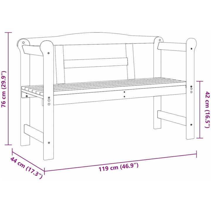 Utomhusbänk Akacia 119x76x44 cm Massivt trä vidaXL 119 x 44 x 76 cm – bild 10