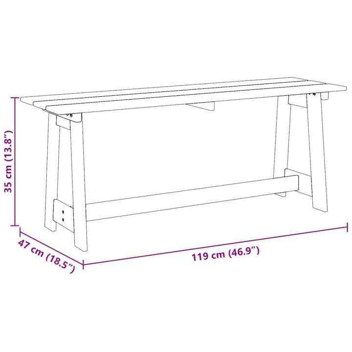 Utomhusbänk Akacia Massivt Trä Furu vidaXL 119 x 35 x 47 cm – bild 9