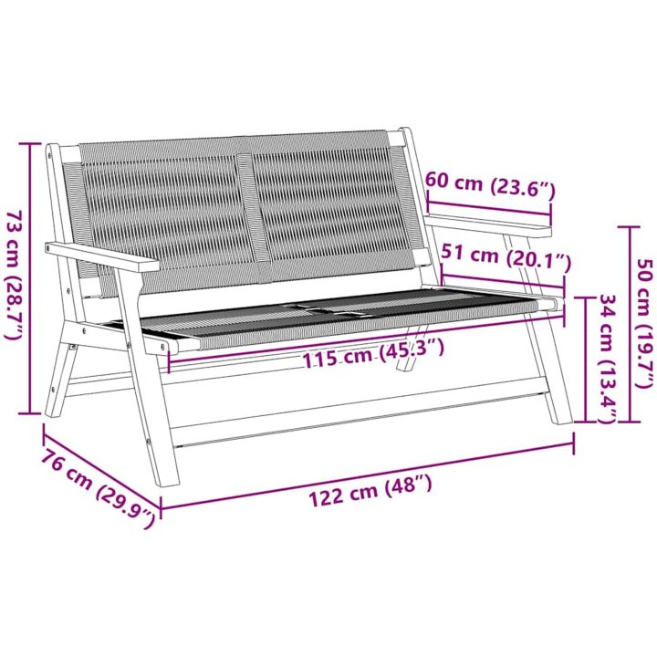 Utomhusbänk Grå 76x122x73 cm Solid Akaciaträ vidaXL 122 x 78 x 73 cm – bild 11