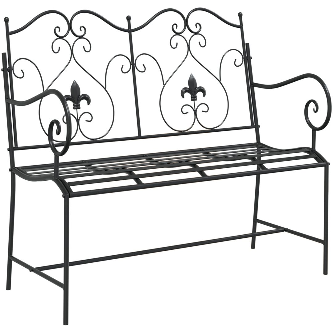 Utomhusbänk Svart Metall Robust Rektangulär Traditionell vidaXL 104 x 54 x 93 cm – bild 2