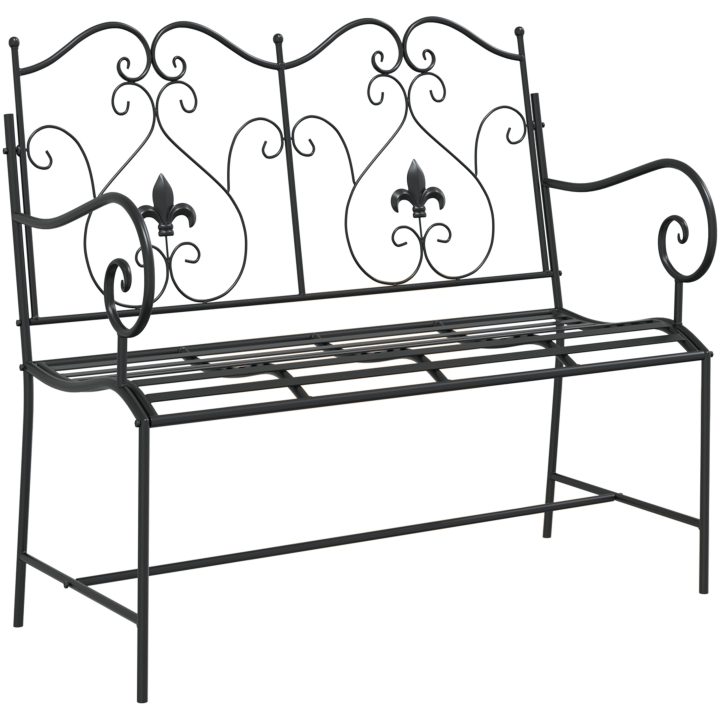 Utomhusbänk Svart Metall Robust Rektangulär Traditionell vidaXL 104 x 54 x 93 cm – bild 2