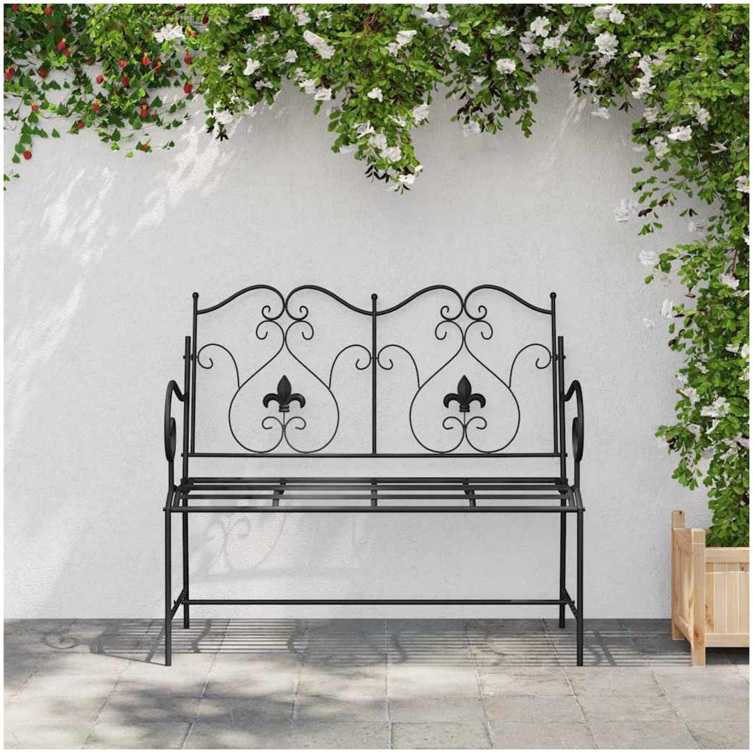Utomhusbänk Svart Metall Robust Rektangulär Traditionell vidaXL 104 x 54 x 93 cm – bild 3