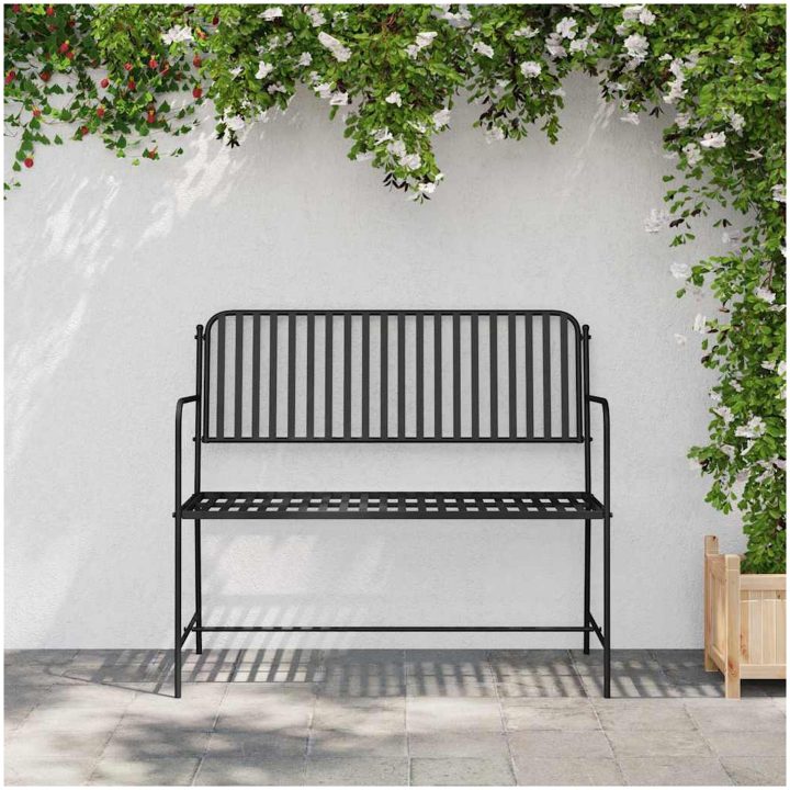 utomhusbänk Svart Metall Standard Hållbar Utomhusbänk vidaXL 103.5 x 51.5 x 90 cm – bild 3