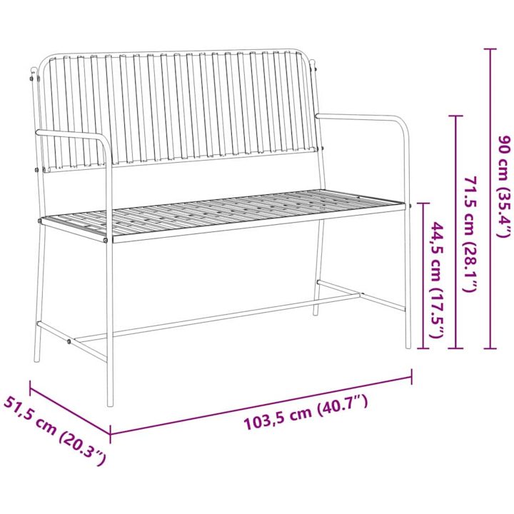 utomhusbänk Svart Metall Standard Hållbar Utomhusbänk vidaXL 103.5 x 51.5 x 90 cm – bild 9