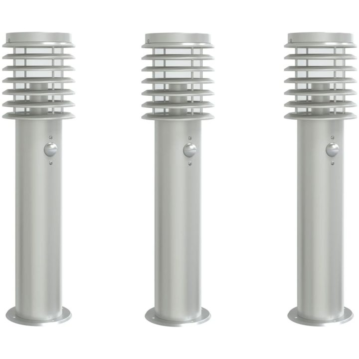 Utomhusgolvlampor med sensorer 3 st silver 60 cm rostfritt stål vidaXL – bild 2