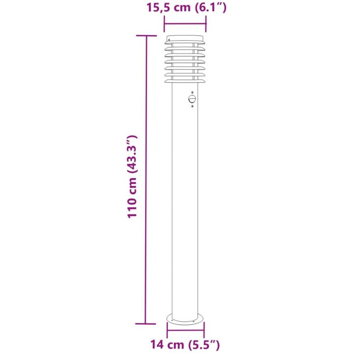 Utomhusgolvlampor med sensorer 3 st svart 110cm rostfritt stål vidaXL – bild 7